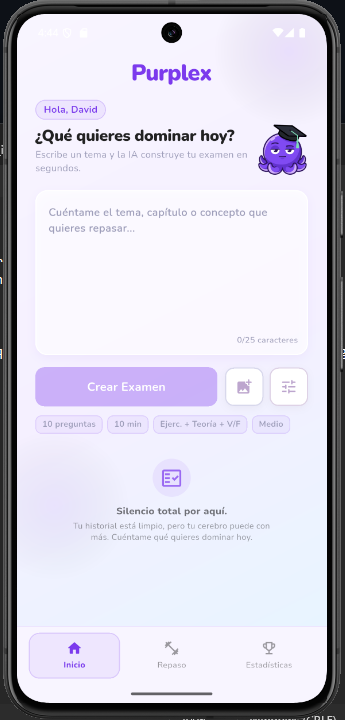 Pantalla de inicio de Purplex para crear un test